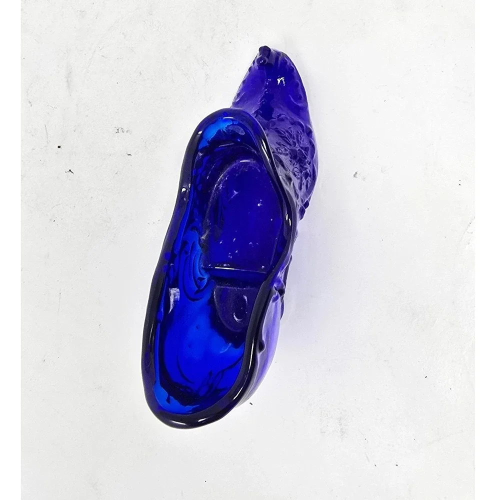 Vtg Mosser Victorian style cobalt blue glass slipper pointed toe shoe whimsical